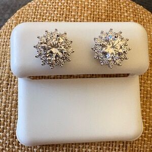 Solid Sterling Silver 1.85 Carat Sunburst VVSD Moissanite Earrings